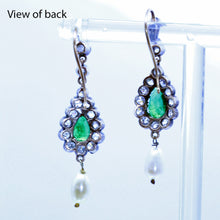 Antique vintage earrings emeralds diamonds pearls gold Ear Pendants (7255)