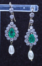 Antique vintage earrings emeralds diamonds pearls gold Ear Pendants (7255)