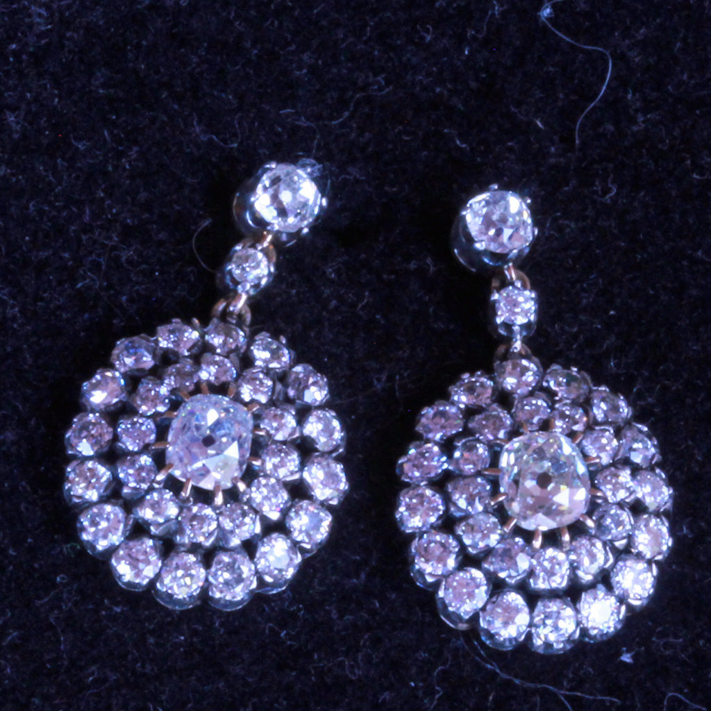 Antique Victorian Earrings Ear Pendants 5.29ct Diamonds Gold