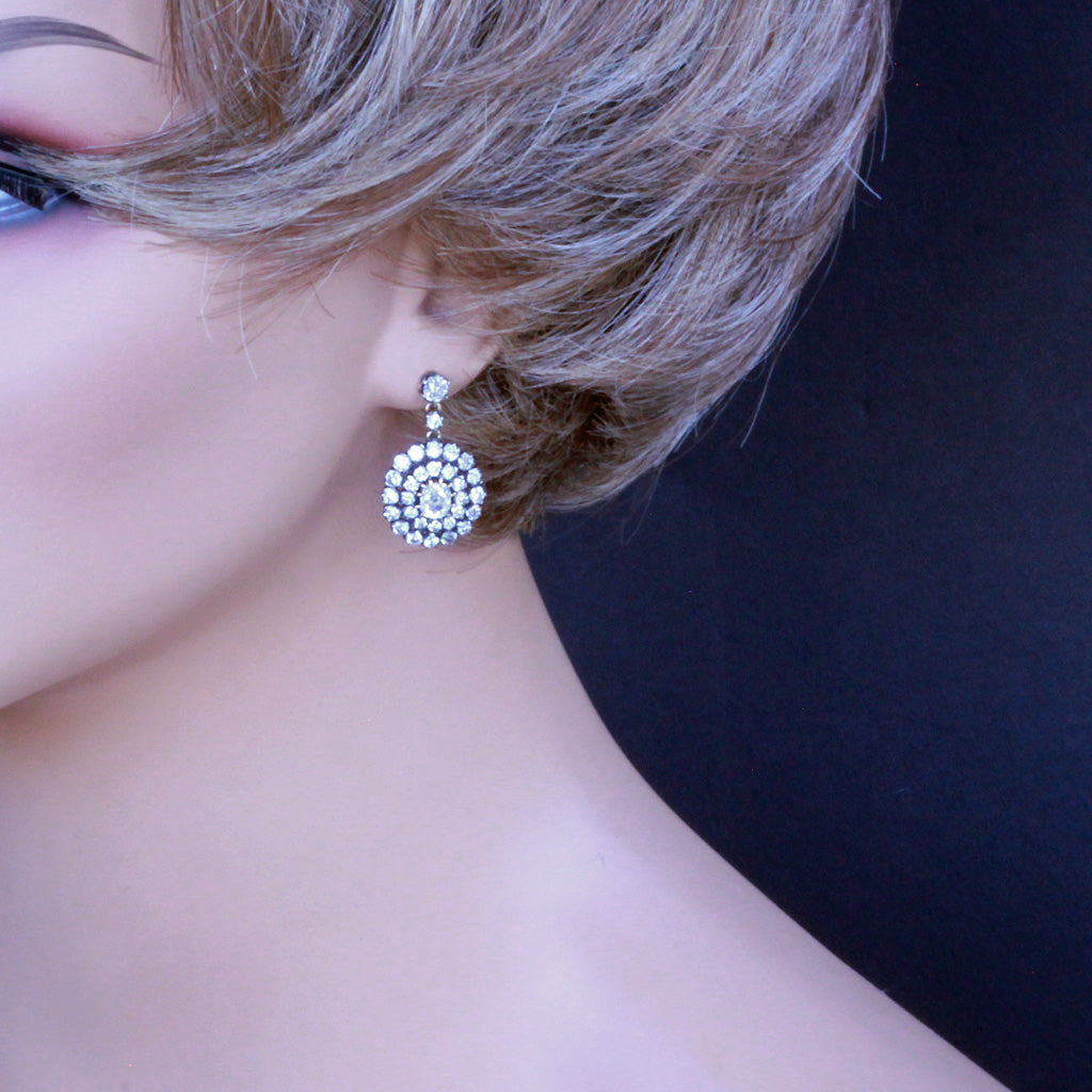 Antique Victorian Earrings Ear Pendants 5.29ct Diamonds Gold Silver English(7259)