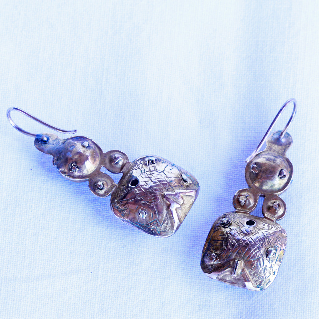 Antique Georgian earrings gold amethyst ear pendants Portuguese Iberian (7268)