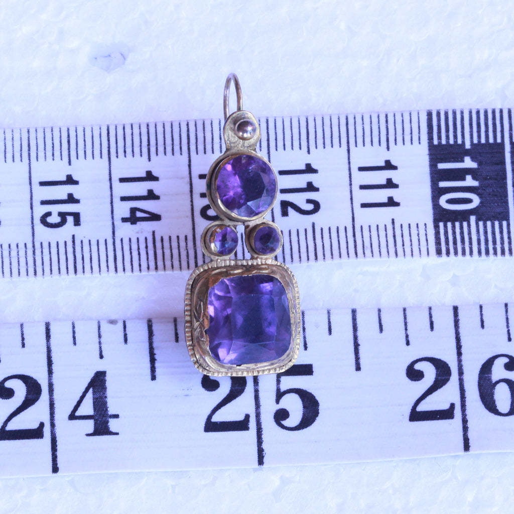 Antique Georgian earrings gold amethyst ear pendants Portuguese Iberian (7268)