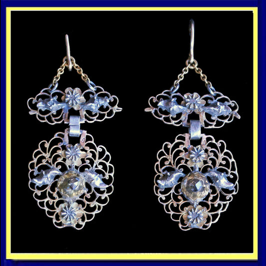 antique Georgian earrings ear pendants gold silver diamonds Iberian