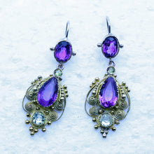 Antique Georgian dangle earrings gold amethyst chrysoberyl cannetille (7274)