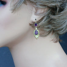 Antique Georgian dangle earrings gold amethyst chrysoberyl cannetille (7274)