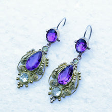 Antique Georgian dangle earrings gold amethyst chrysoberyl cannetille (7274)