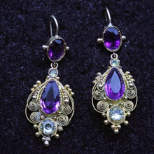 Antique Georgian dangle earrings gold amethyst chrysoberyl cannetille (7274)