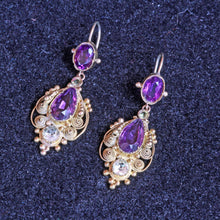 Antique Georgian dangle earrings gold amethyst chrysoberyl cannetille (7274)