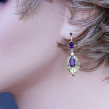 Antique Georgian dangle earrings gold amethyst chrysoberyl cannetille (7274)
