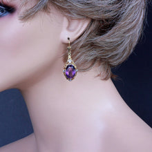 Antique Victorian earrings ear pendants gold amethysts diamonds English (7280)