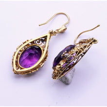 Antique Victorian earrings ear pendants gold amethysts diamonds English (7280)