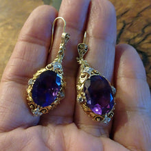 Antique Victorian earrings ear pendants gold amethysts diamonds English (7280)
