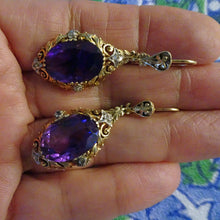 Antique Victorian earrings ear pendants gold amethysts diamonds English (7280)