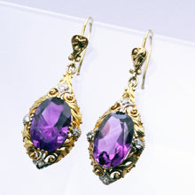 Antique Victorian earrings ear pendants gold amethysts diamonds English (7280)