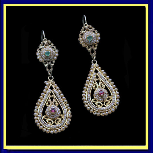antique earrings ear pendants gold pearls emeralds rubies Sicily bridal