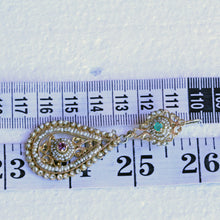 Antique Earrings Ear Pendants gold pearls emeralds rubies Sicily bridal (7283)