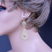 Antique Earrings Ear Pendants gold pearls emeralds rubies Sicily bridal (7283)