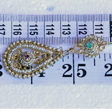 Antique Earrings Ear Pendants gold pearls emeralds rubies Sicily bridal (7283)