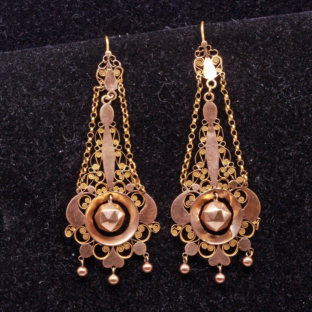 Georgian First Empire Napoleonic earrings 18k gold ear pendants 1790-1810 (7284)