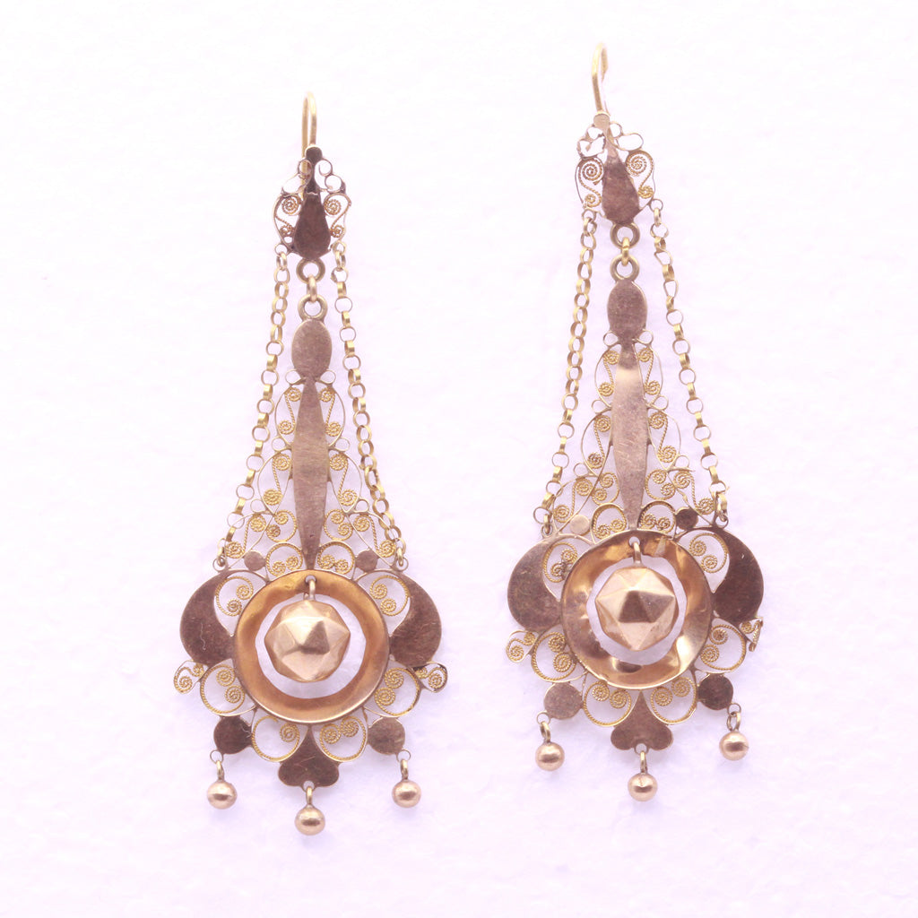 Georgian First Empire Napoleonic earrings 18k gold ear pendants 1790-1810 (7284)