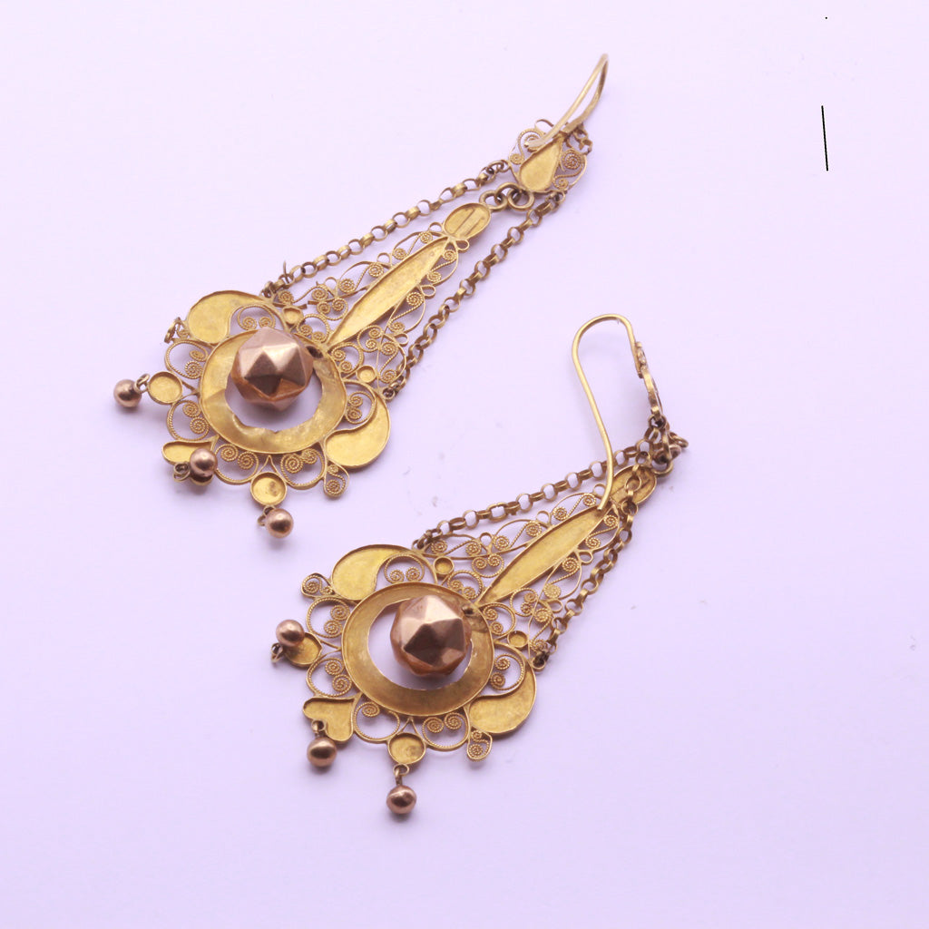 Georgian First Empire Napoleonic earrings 18k gold ear pendants 1790-1810 (7284)