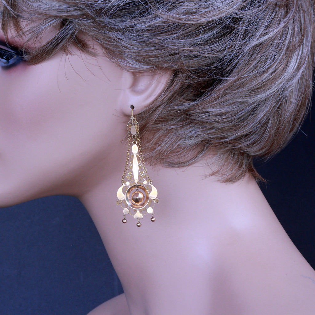 Georgian First Empire Napoleonic earrings 18k gold ear pendants 1790-1810 (7284)
