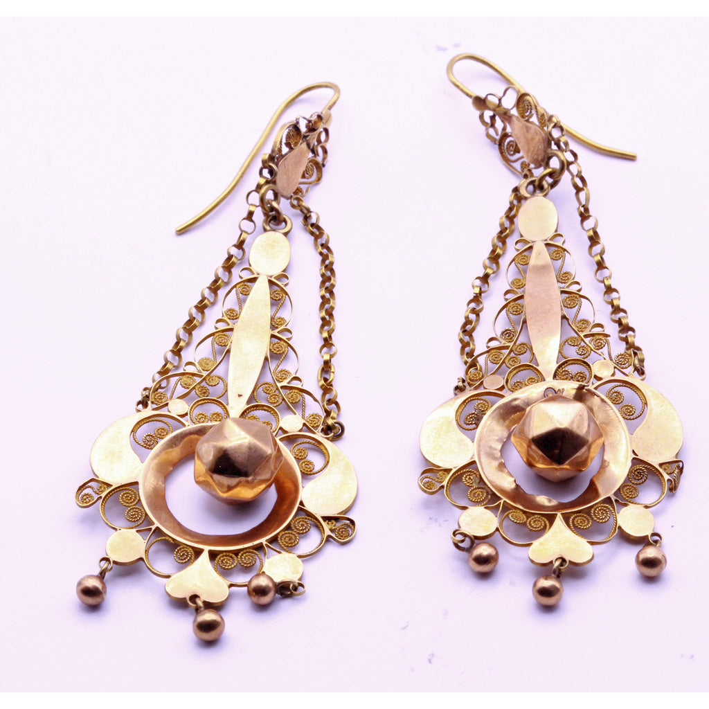 Georgian First Empire Napoleonic earrings 18k gold ear pendants 1790-1810 (7284)