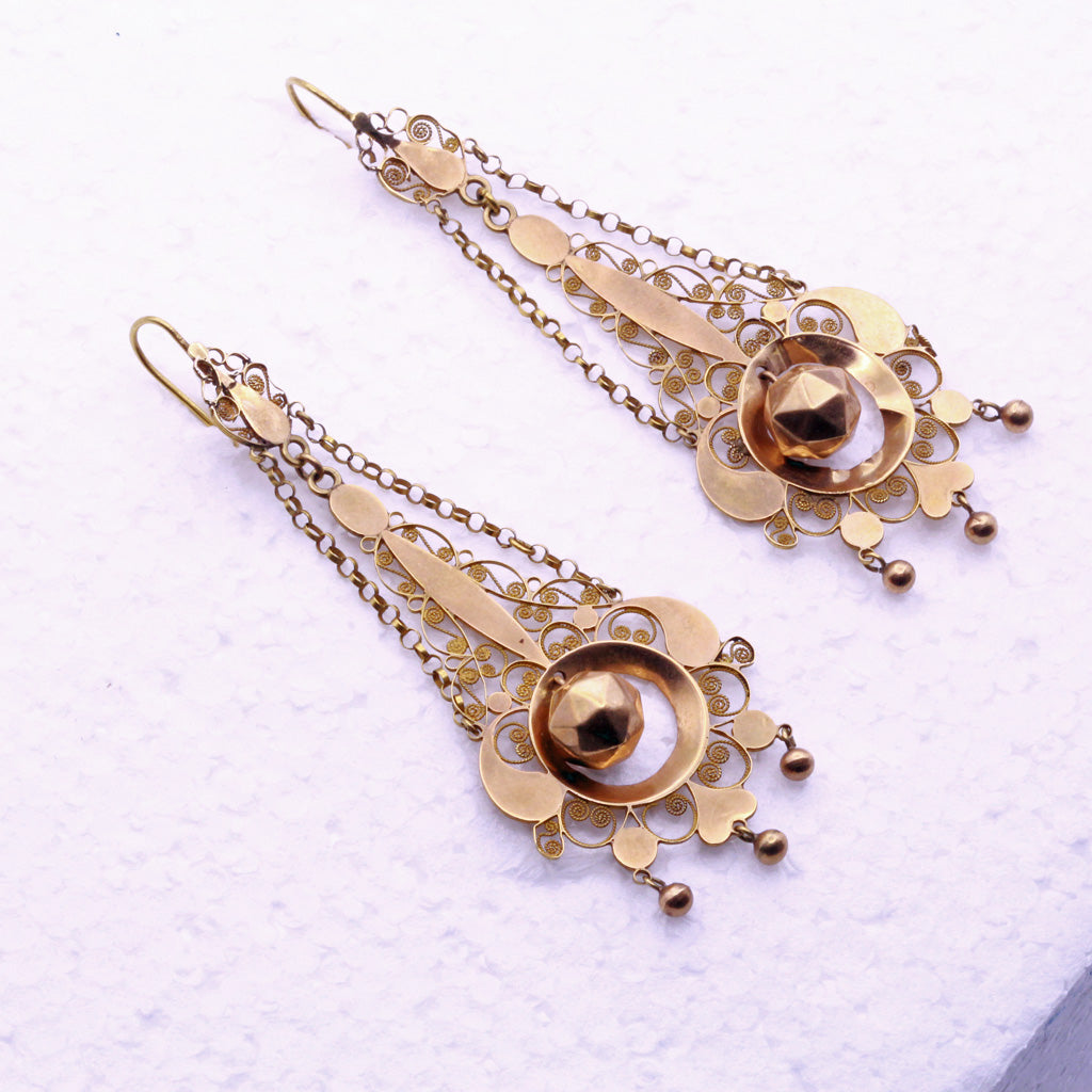 Georgian First Empire Napoleonic earrings 18k gold ear pendants 1790-1810 (7284)