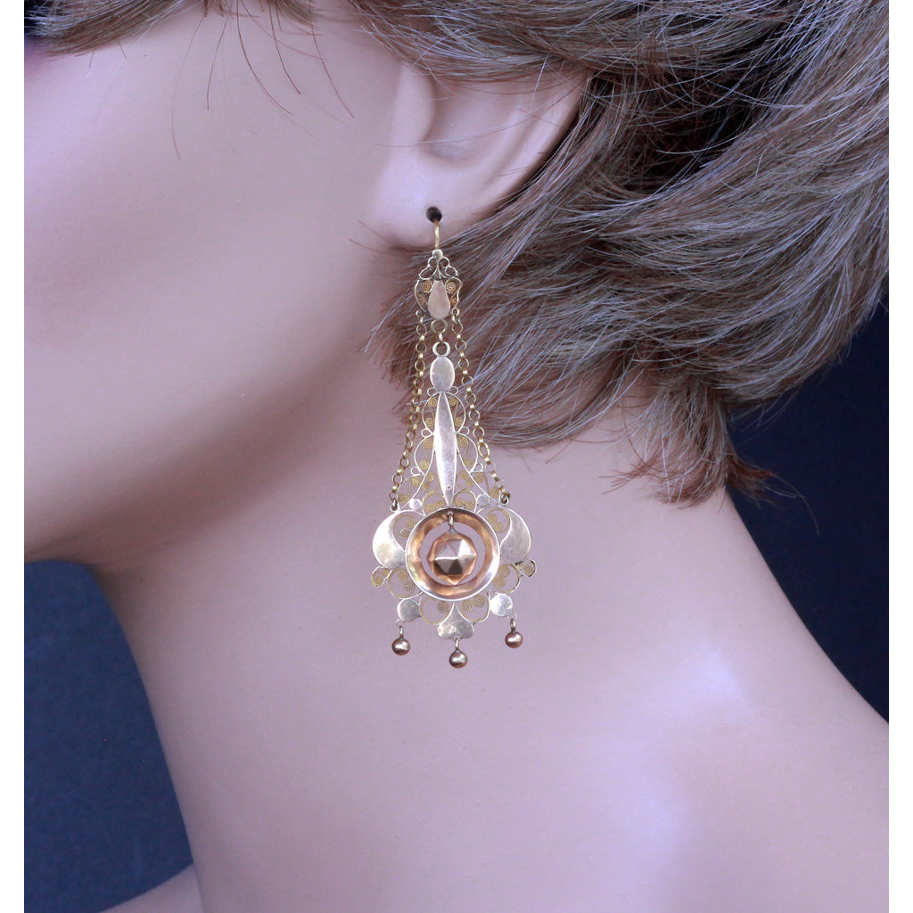 Georgian First Empire Napoleonic earrings 18k gold ear pendants 1790-1810 (7284)