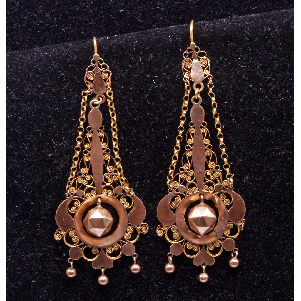Georgian First Empire Napoleonic earrings 18k gold ear pendants 1790-1810 (7284)
