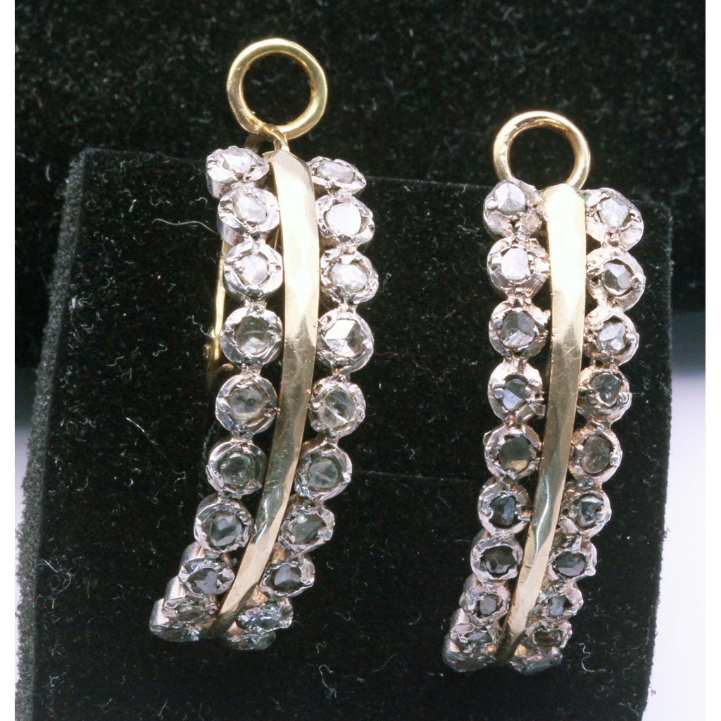 Antique Georgian earrings poissarde gold diamonds silver 18th century (7285)