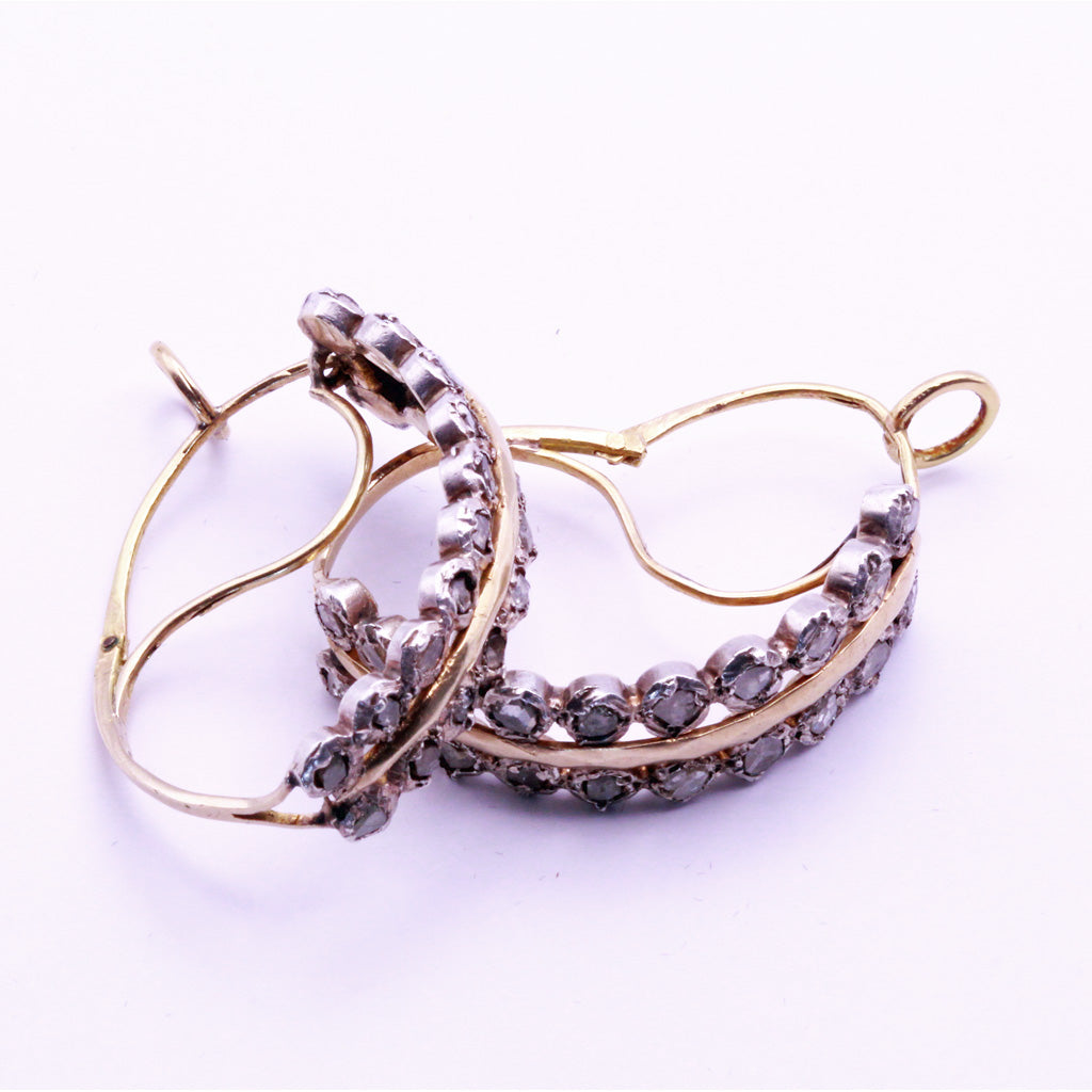 Antique Georgian earrings poissarde gold diamonds silver 18th century (7285)