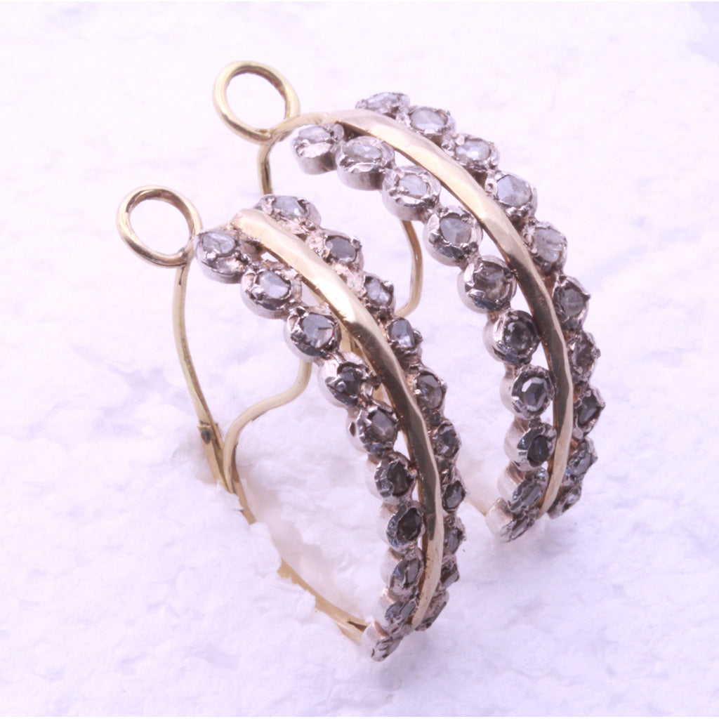 Antique Georgian earrings poissarde gold diamonds silver 18th century (7285)