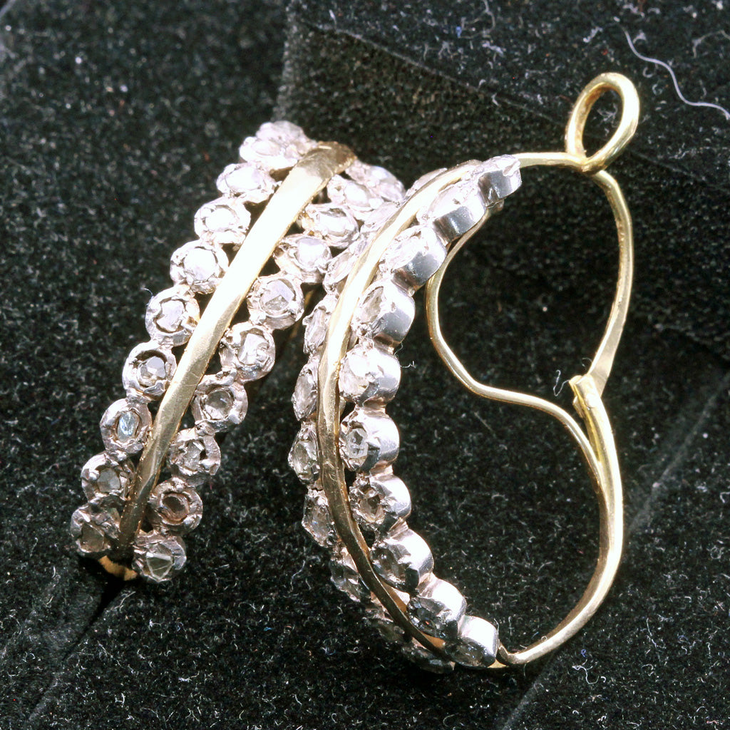 Antique Georgian earrings poissarde gold diamonds silver 18th century (7285)