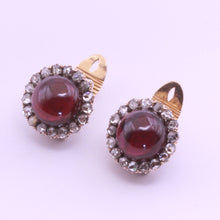 Antique Victorian earrings 18k gold diamonds garnet cabochons English (7286)