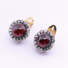 Antique Victorian earrings 18k gold diamonds garnet cabochons English (7286)