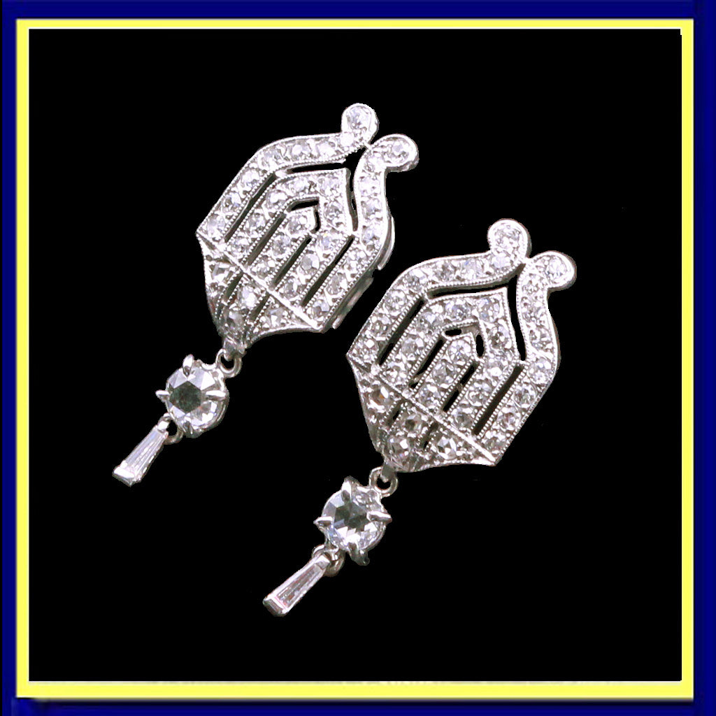 Goldsmiths Silversmiths Art Deco earrings platinum diamonds