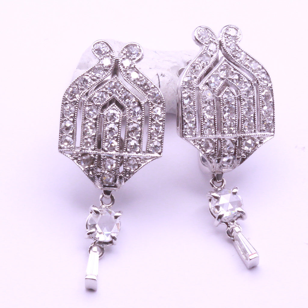 Goldsmiths & Silversmiths Art Deco Earrings Platinum Diamonds box appraisal(7290)