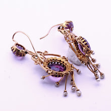 Antique Victorian earrings long ear pendants gold amethysts pearls French (7293)