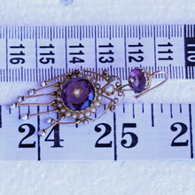 Antique Victorian earrings long ear pendants gold amethysts pearls French (7293)