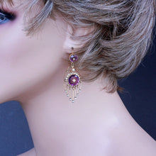 Antique Victorian earrings long ear pendants gold amethysts pearls French (7293)