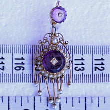 Antique Victorian earrings long ear pendants gold amethysts pearls French (7293)