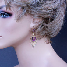 Antique Victorian earrings long ear pendants gold amethysts pearls French (7293)