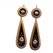 Antique Victorian Neo-Classic Earrings Gold Pietra Dura Florentine Mosaics (7294)