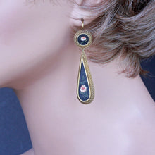 Antique Victorian Neo-Classic Earrings Gold Pietra Dura Florentine Mosaics (7294)