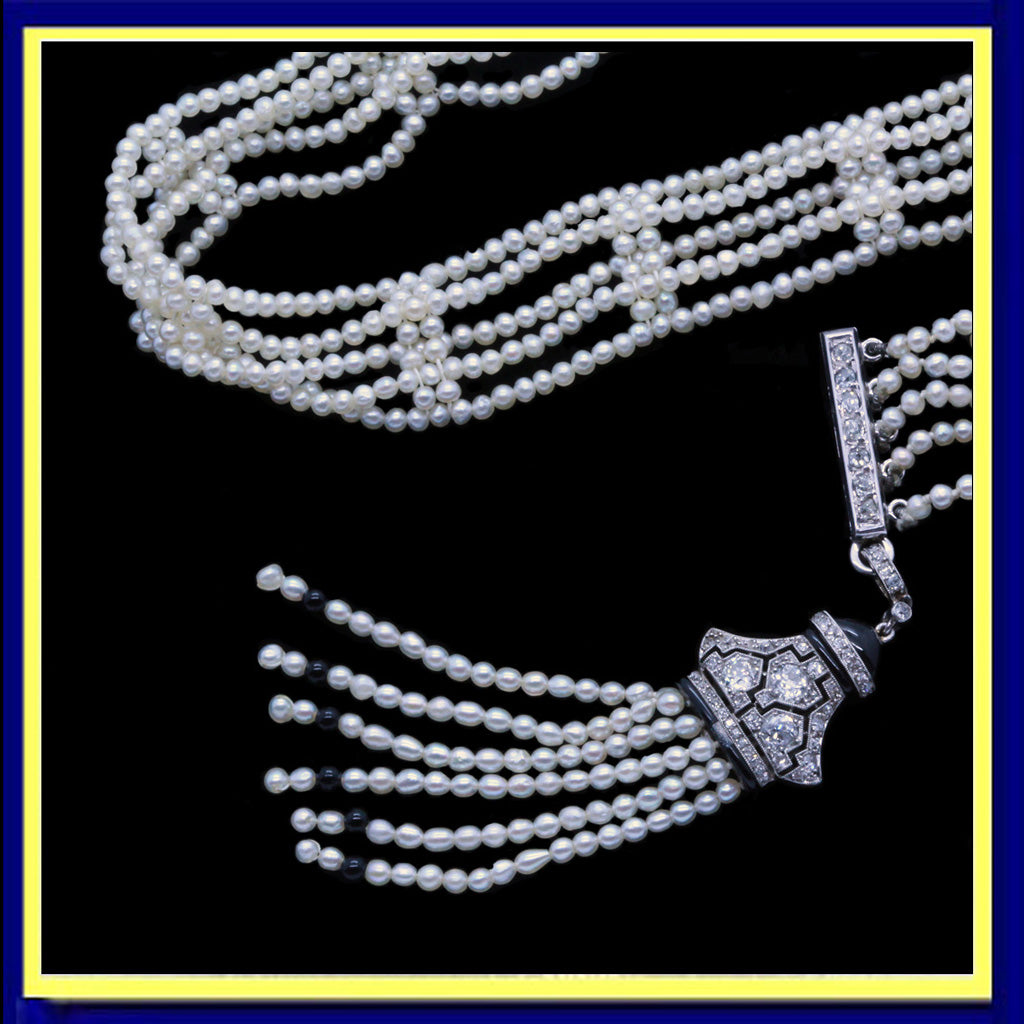 Antique Art deco necklace natural pearls diamonds