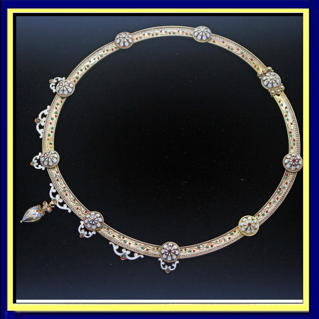Antique Victorian classic Revival necklace gold enamel Giuliano