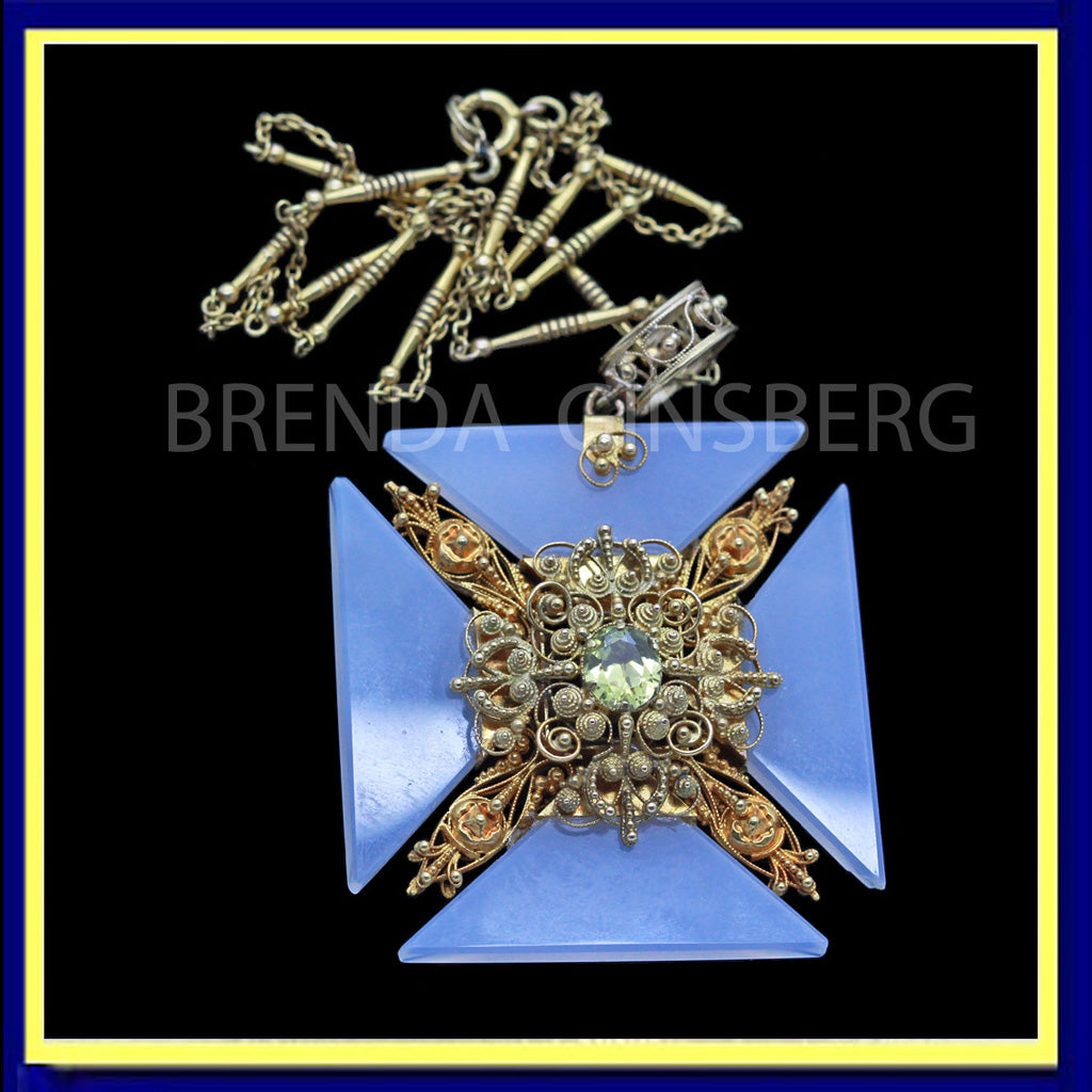 Georgian necklace pendant Maltese cross gold cannetille sapphire locket