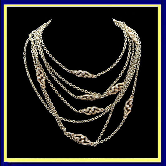 Antique gold sautoir long chain necklace Art Nouveau Victorian
