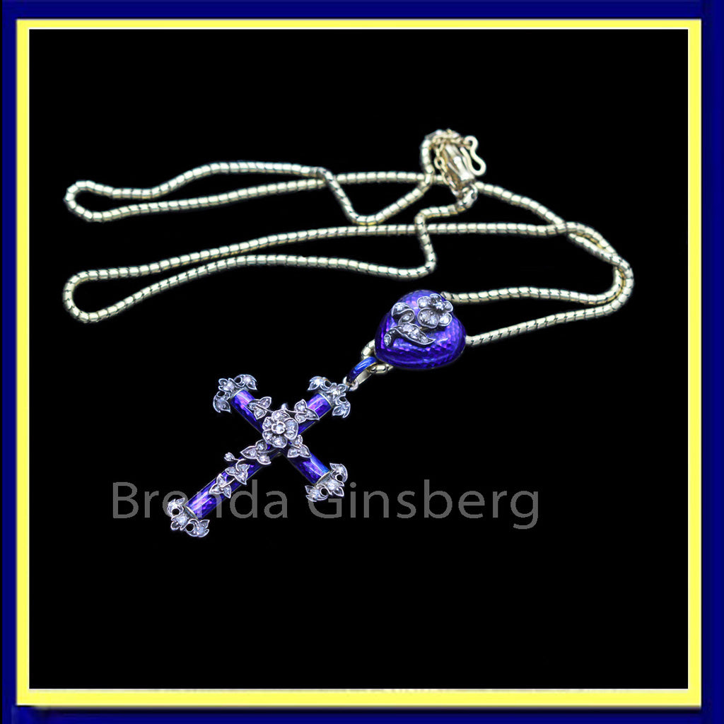 Victorian necklace pendant cross slide locket hart gold diamonds enamel